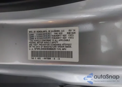 2014 Honda Odyssey Ex-L from USA, damaged, VIN 5FNRL5H65EB086628
